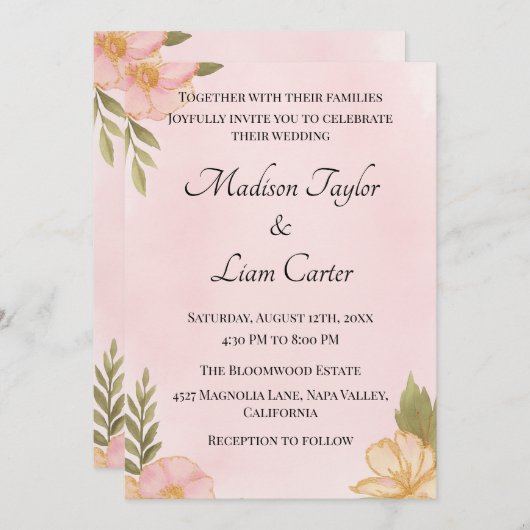 Faire-part de mariage floral transparent simple (Devant / Derrière)