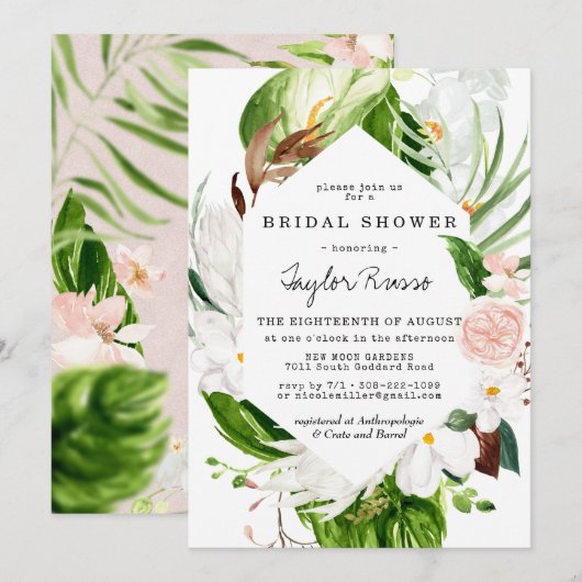 Faire-part de mariage floral Tropical Blush (Devant / Derrière)