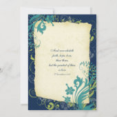 Faire-part de mariage floral Turquoise bleu marine (Dos)