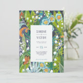 faire-part de mariage floral Turquoise bleu orange (Debout devant)