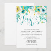 Faire-part de mariage floral turquoise d'Aqua (Devant / Derrière)