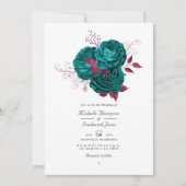 Faire-part de mariage floral turquoise et bourguig (Devant)