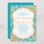 Faire-part de mariage floral Turquoise et orange v (Devant / Derrière)