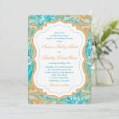 Faire-part de mariage floral Turquoise et orange v (Debout devant)