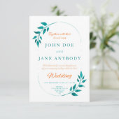Faire-part de mariage Floral turquoise & Orange (Debout devant)