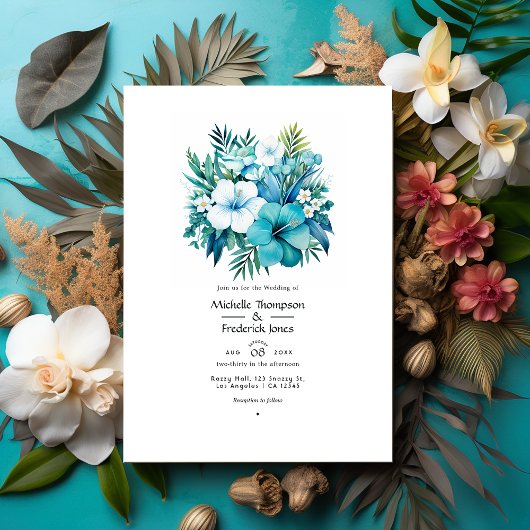 Faire-part de mariage floral Turquoise tropical