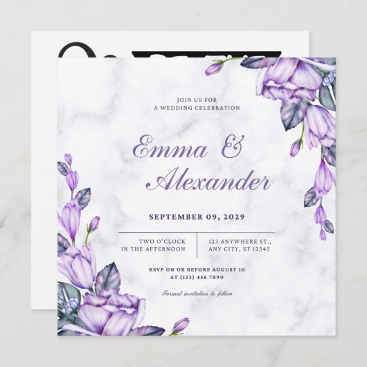 Faire-part de mariage floral unique (Devant / Derrière)