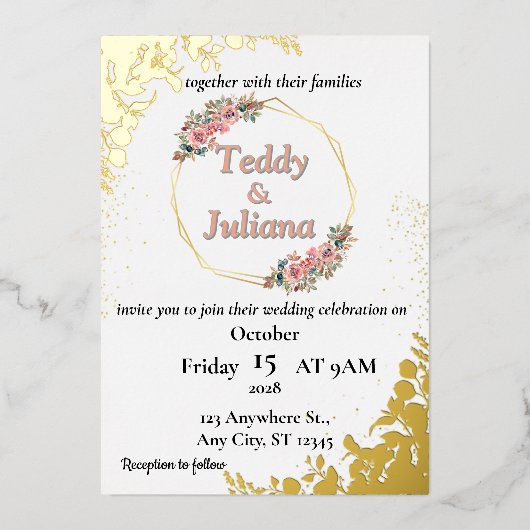 faire-part de mariage floral verdoyant (Recto)