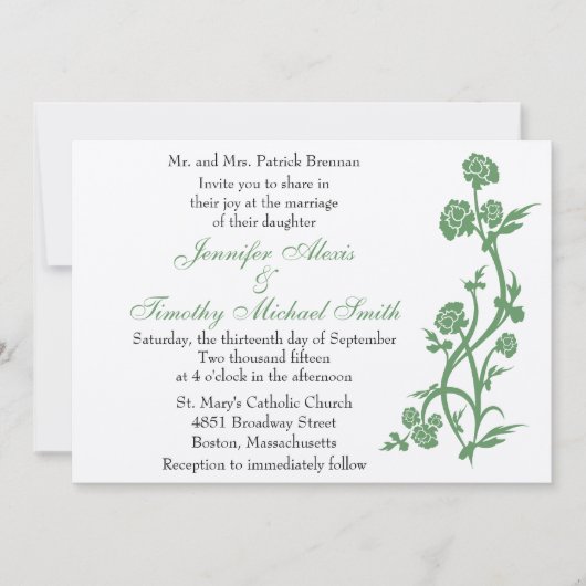 faire-part de mariage floral vert 5x7 Sage (Devant)