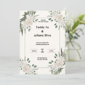 Faire-part de mariage floral vert crème (Debout devant)