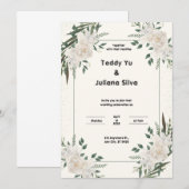 Faire-part de mariage floral vert crème (Devant / Derrière)