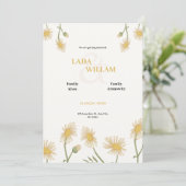 Faire-part de mariage floral vert crème et jaune (Debout devant)