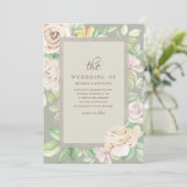 Faire-part de mariage floral vert doux (Debout devant)