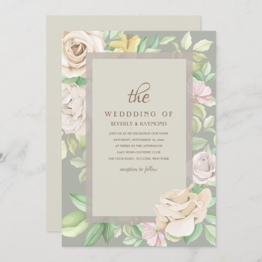 Faire-part de mariage floral vert doux (Devant / Derrière)