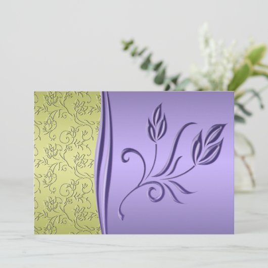 Faire-part de mariage floral vert et lavande (Debout devant)