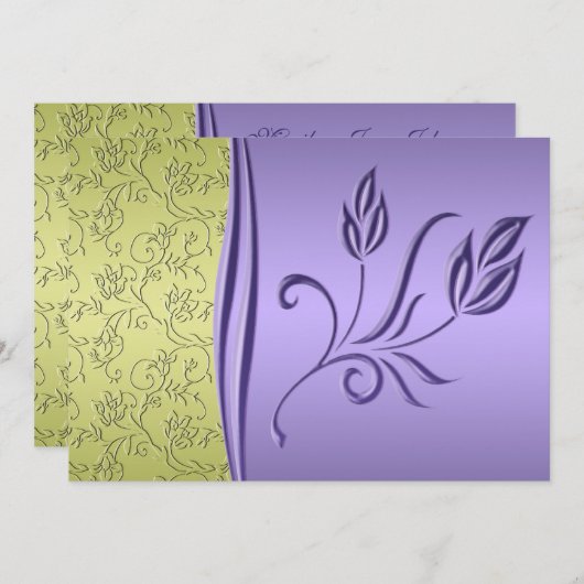 Faire-part de mariage floral vert et lavande (Devant / Derrière)