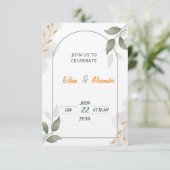 Faire-part de mariage floral vert et marron (Debout devant)