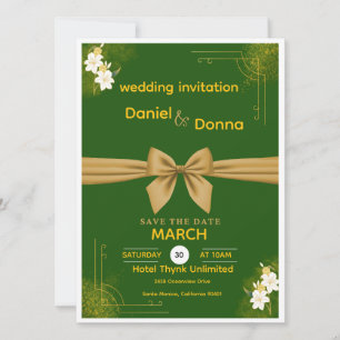Faire-Part de Mariage Floral Vert et Or Élégant
