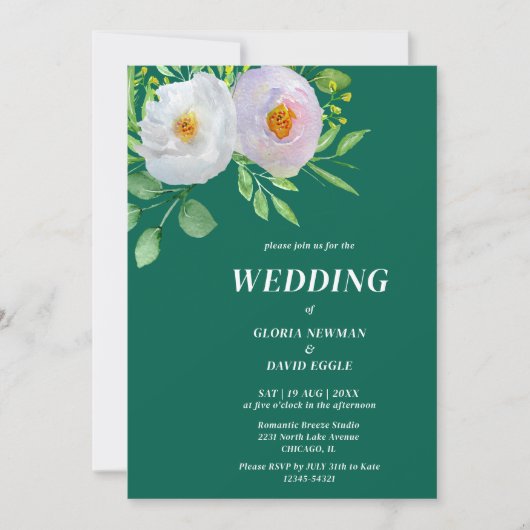 Faire-part de mariage floral vert forêt (Devant)