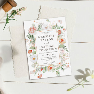 Faire-part de mariage floral vert menthe et pêche