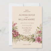 Faire-part de mariage floral vert olive botanique (Devant)
