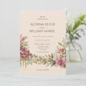 Faire-part de mariage floral vert olive botanique (Debout devant)