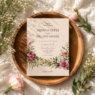 Faire-part de mariage floral vert olive botanique