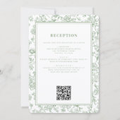Faire-part de mariage floral vert sauge à code QR (Dos)