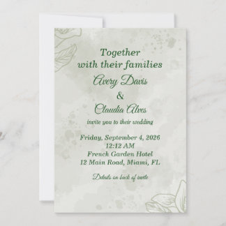 Faire-Part de Mariage Floral Vert Sauge Français T