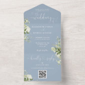 Faire-part de mariage Floral Vert Script Bleu Pous (À l'intérieur)