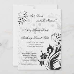 Faire-part de mariage Floral Vintage noir et blanc
