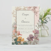 Faire-part de mariage floral Vintage romantique (Debout devant)