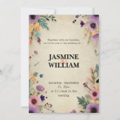 Faire-part de mariage floral vintage rustique (Devant)