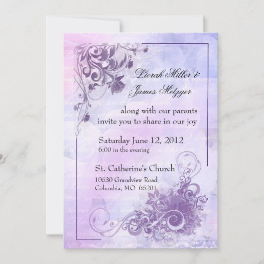 Faire-part de mariage floral -violet (Devant)