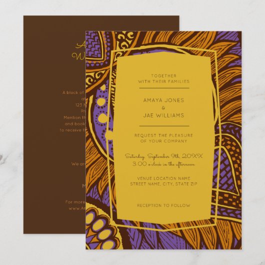 Faire-part de mariage Floral Violet Ankara Africai (Devant / Derrière)