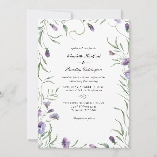 Faire-part de mariage floral violet blanc (Devant)