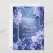 Faire-part de mariage floral violet céleste (Devant)