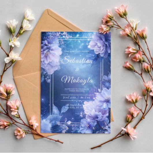 Faire-part de mariage floral violet céleste