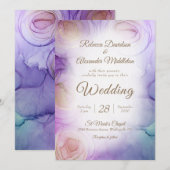 Faire-part de mariage floral violet chic (Devant / Derrière)