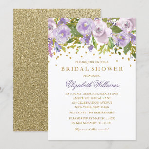 Faire-part de mariage floral violet doré Sparkle