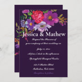 Faire-part de mariage floral violet élégant (Devant / Derrière)