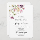 Faire-part de mariage Floral violet espagnol (Devant / Derrière)