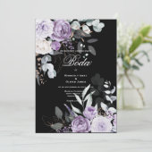 Faire-part de mariage Floral violet et noir (Debout devant)