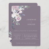 Faire-part de mariage floral violet Jardin poussié (Devant / Derrière)