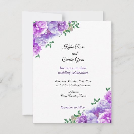 Faire-part de mariage Floral violet minimaliste (Devant)