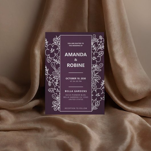 Faire-part de mariage Floral violet moderne