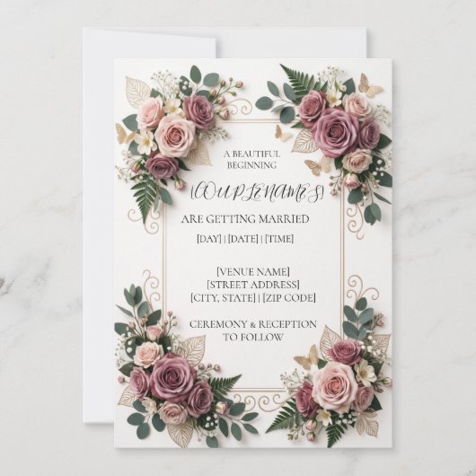 Faire-part de mariage floral violet moderne (Devant)