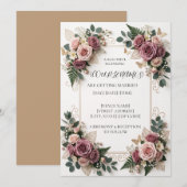 Faire-part de mariage floral violet moderne (Devant / Derrière)