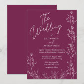 Faire-part de mariage floral violet Pensée (Devant / Derrière)