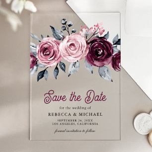 Faire-part de mariage floral violet prune rose